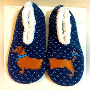 Dachshund theme Blue Fleece Lined Slippers 7/8 M
